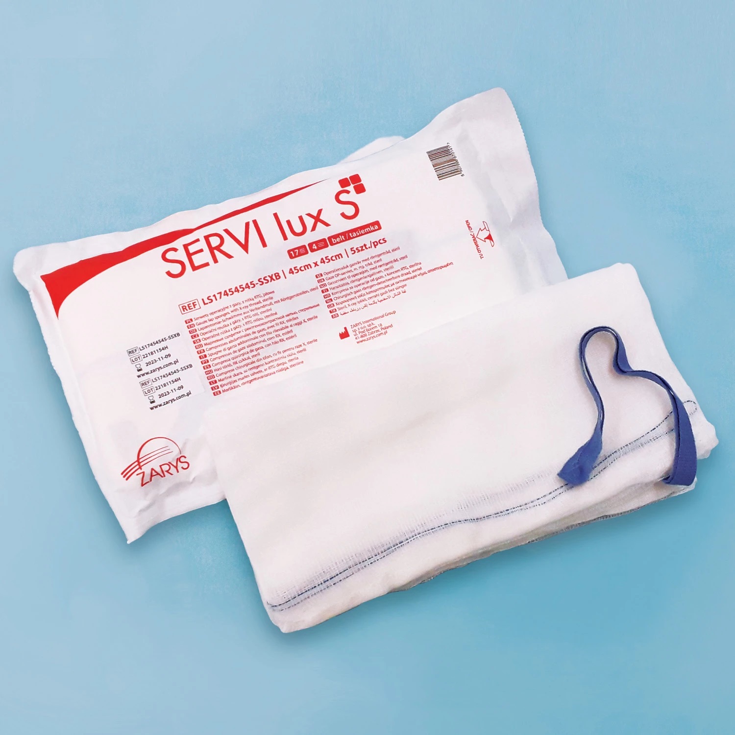 ZARYS International Group SERVI lux S - Břišní rouška z gázy s RTG kontr. vláknem, sterilní, 17N, 4W, 45x70cm (2ks/bal)(20bal)