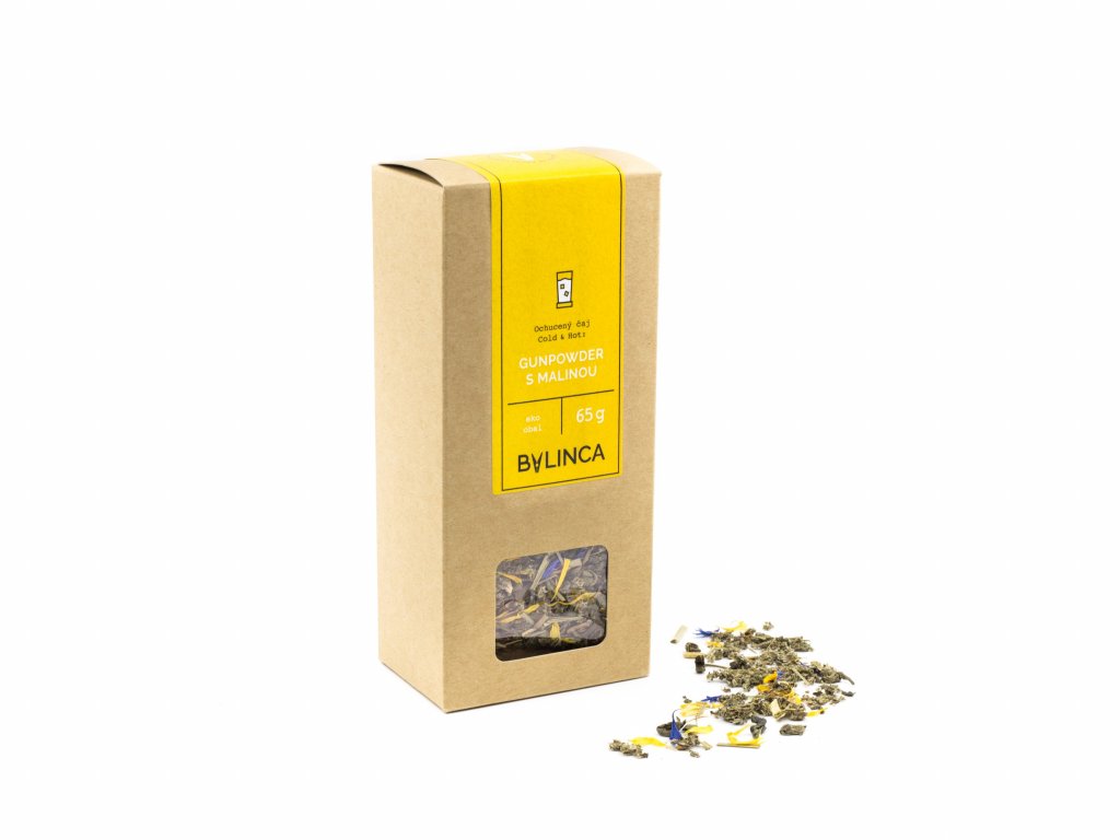 BYLINCA Ochucený čaj Gunpowder Bio s malinou, 65g