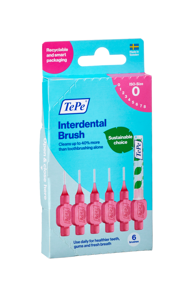 TePe Original růžové mezizubní kartáčky z bioplastu 0,4 mm, 6 ks