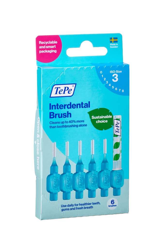 TePe Original modré mezizubní kartáčky z bioplastu 0,6 mm, 6 ks