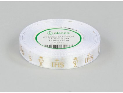 30493 bila satenova stuha se zlatym napisem ihs 12 mm x 23 m 1 role