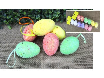 28957 polystyrenova vajicka s trpytivym zavesem kpl 6 ks mix barev