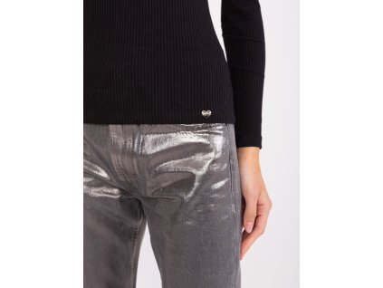 Black ribbed long sleeve basic blouse with V neckline (Barva Noire, Velikost S/M)