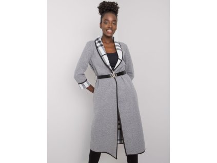 Grey melange coat with belt Annis (Barva gray, Velikost ONE SIZE)