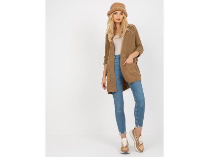 Camel 3/4 Sleeve Loose Cardigan RUE PARIS (Barva dark beige, Velikost ONE SIZE)