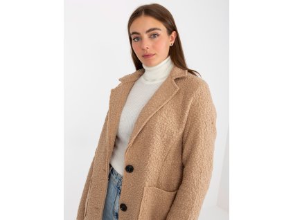 Beige plush coat with bump closure OCH BELLA (Barva beige, Velikost ONE SIZE)