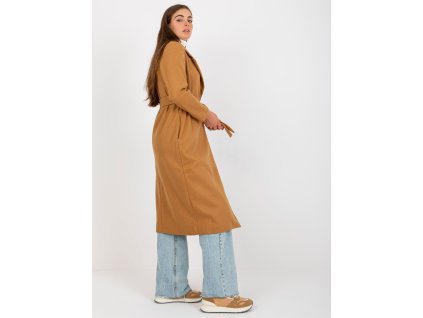 Camel long coat with tie belt OCH BELLA (Barva camel, Velikost ONE SIZE)