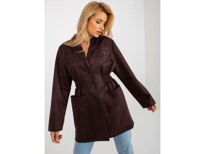 Dark brown jacket coat with elastic waistband (Barva dark brown, Velikost ONE SIZE)