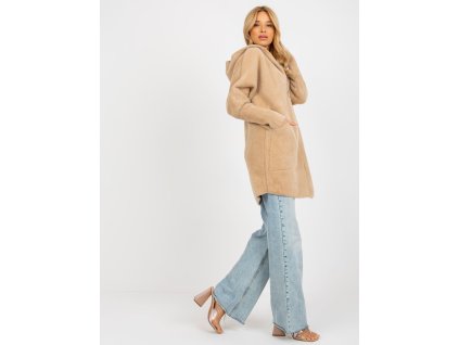 Camel women's alpaca coat with hood and zipper (Barva camel, Velikost ONE SIZE)