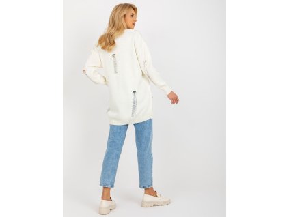 Ecru oversized cardigan with holes RUE PARIS (Barva ecru, Velikost ONE SIZE)