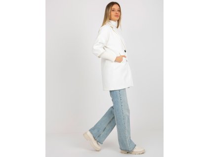 Ecru women's coat with ribbed cuffs at the sleeves OCH BELLA (Barva ecru, Velikost XL)