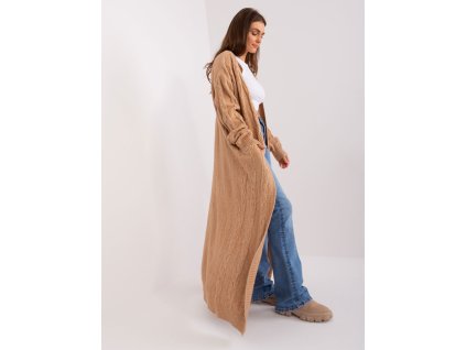 Camel long cardigan with braids (Barva camel, Velikost ONE SIZE)