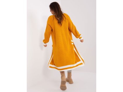 Mustard long cardigan with oversize cut (Barva dark yellow, Velikost ONE SIZE)