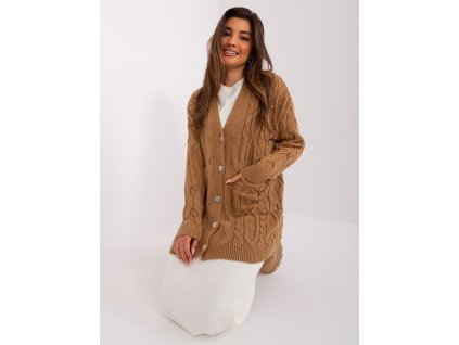Camel cardigan with braided patterns (Barva camel, Velikost ONE SIZE)