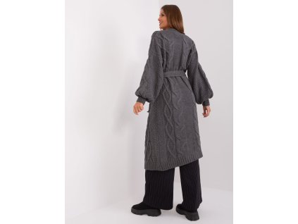 Dark gray long cardigan with braids RUE PARIS (Barva dark grey, Velikost ONE SIZE)