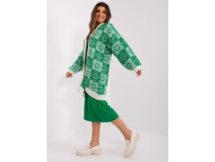 Green and ecru loose cardigan with patterns (Barva green, Velikost ONE SIZE)