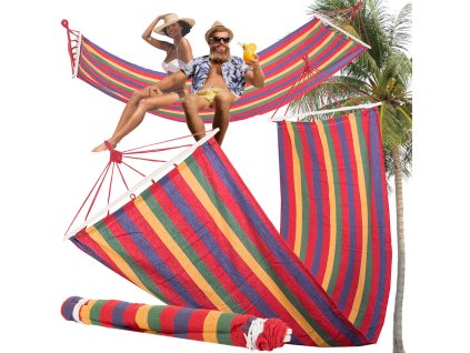 Zahradní houpací síť vyztužená pruhovaným barevným dřevem houpačka 200 x 80 (Velikost univerzální)