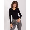Black ribbed long sleeve basic blouse with V neckline (Barva Noire, Velikost S/M)
