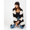 Ecru-black loose knitted cardigan OCH BELLA (Barva white-black, Velikost ONE SIZE)