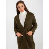 Khaki plush maxi coat with belt Merve OCH BELLA (Barva khaki, Velikost ONE SIZE)