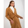 Camel long coat with tie belt OCH BELLA (Barva camel, Velikost ONE SIZE)