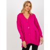 Fuchsia oversized cardigan with holes RUE PARIS (Barva fuchsia, Velikost ONE SIZE)