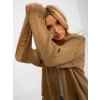 Camel loose cardigan with holes RUE PARIS (Barva camel, Velikost ONE SIZE)