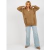 Camel loose cardigan with holes RUE PARIS (Barva camel, Velikost ONE SIZE)