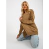Camel loose cardigan with holes RUE PARIS (Barva camel, Velikost ONE SIZE)