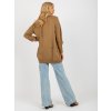 Camel loose cardigan with holes RUE PARIS (Barva camel, Velikost ONE SIZE)