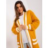 Mustard long cardigan with oversize cut (Barva dark yellow, Velikost ONE SIZE)