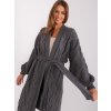 Dark gray long cardigan with braids RUE PARIS (Barva dark grey, Velikost ONE SIZE)