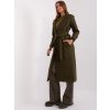 Khaki long coat with belt OCH BELLA (Barva khaki, Velikost S)