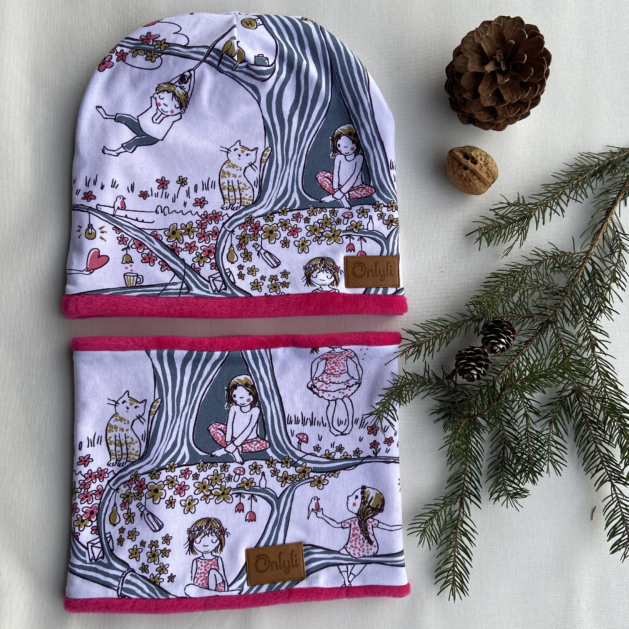 čepice Na stromě chci: zimní komplet