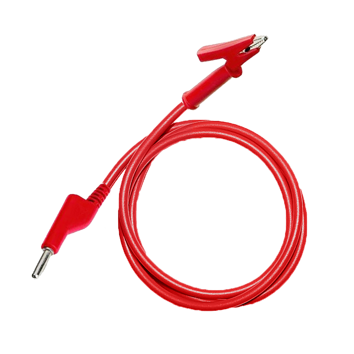 Testovací / laboratorní kabel Ø4 mm Barva: Červená, Model: Banánek-krokosvorka, Rozměr: 200 cm