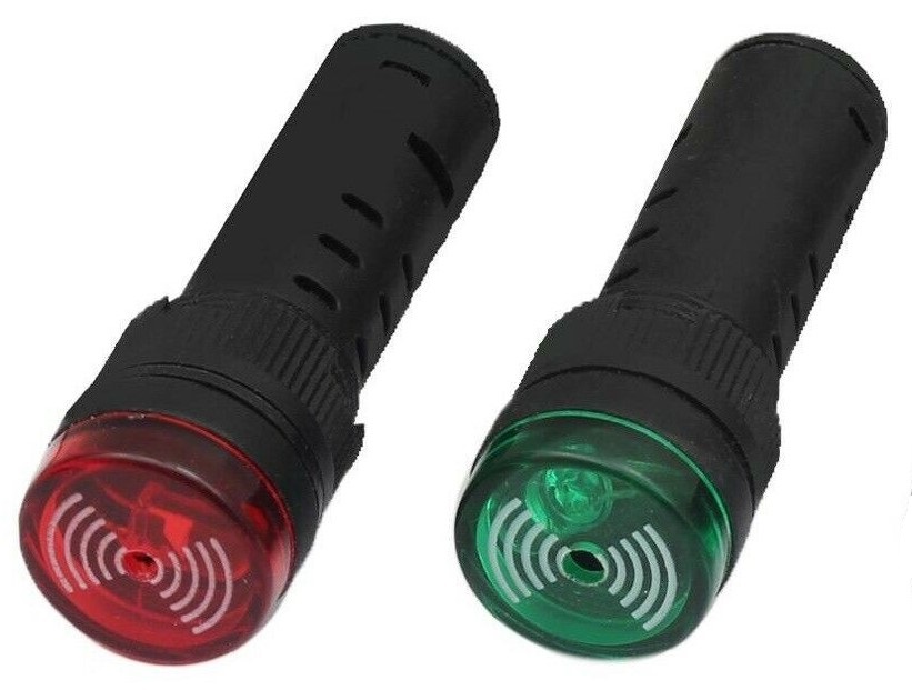 Signální kontrolka 12 V a 24 V s LED a bzučákem Barva: Červená, Napětí: 24 V, Průměr: 19 mm
