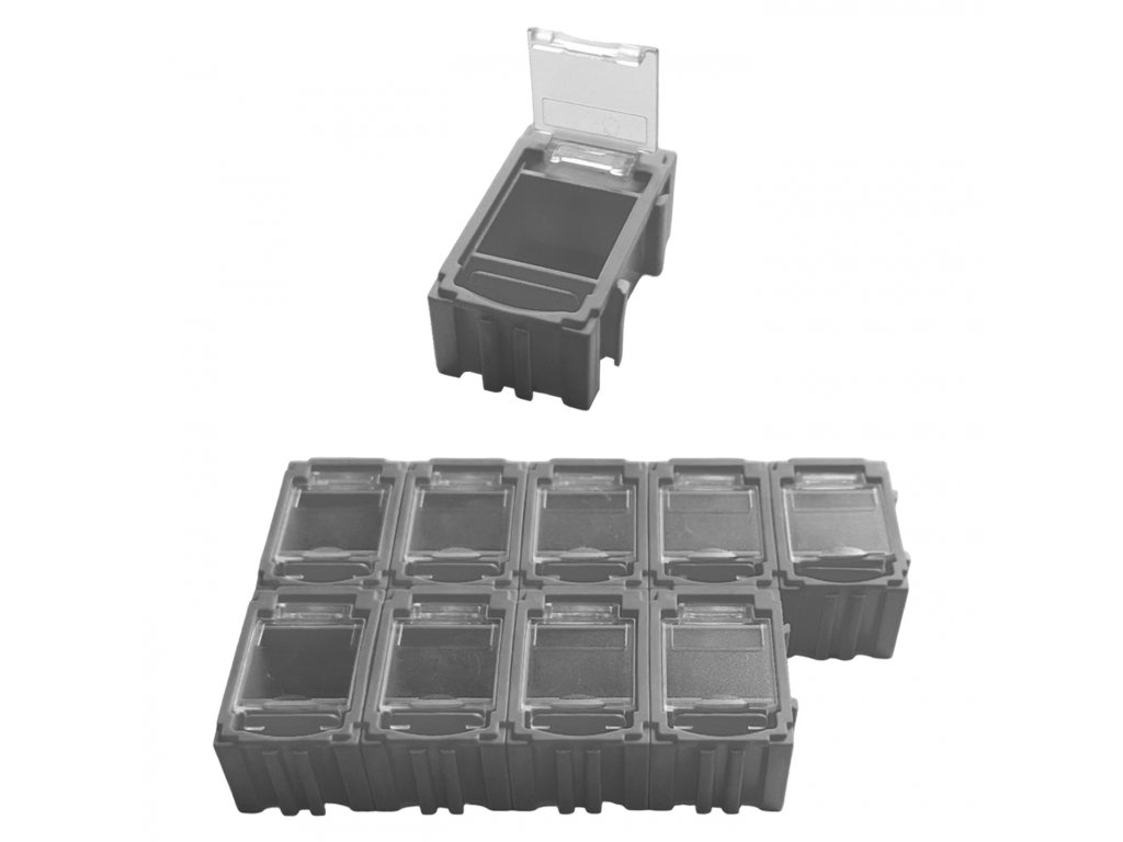 Organizér - úložný box pro SMD/SMT součástky 45x29,5x22 mm [10 ks] Barva: Šedá