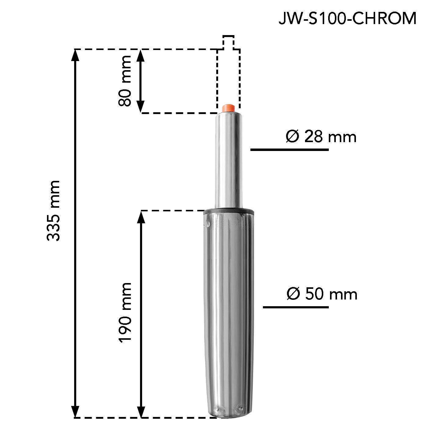 Chromový křeslový / židlový píst Celková délka: 335 mm