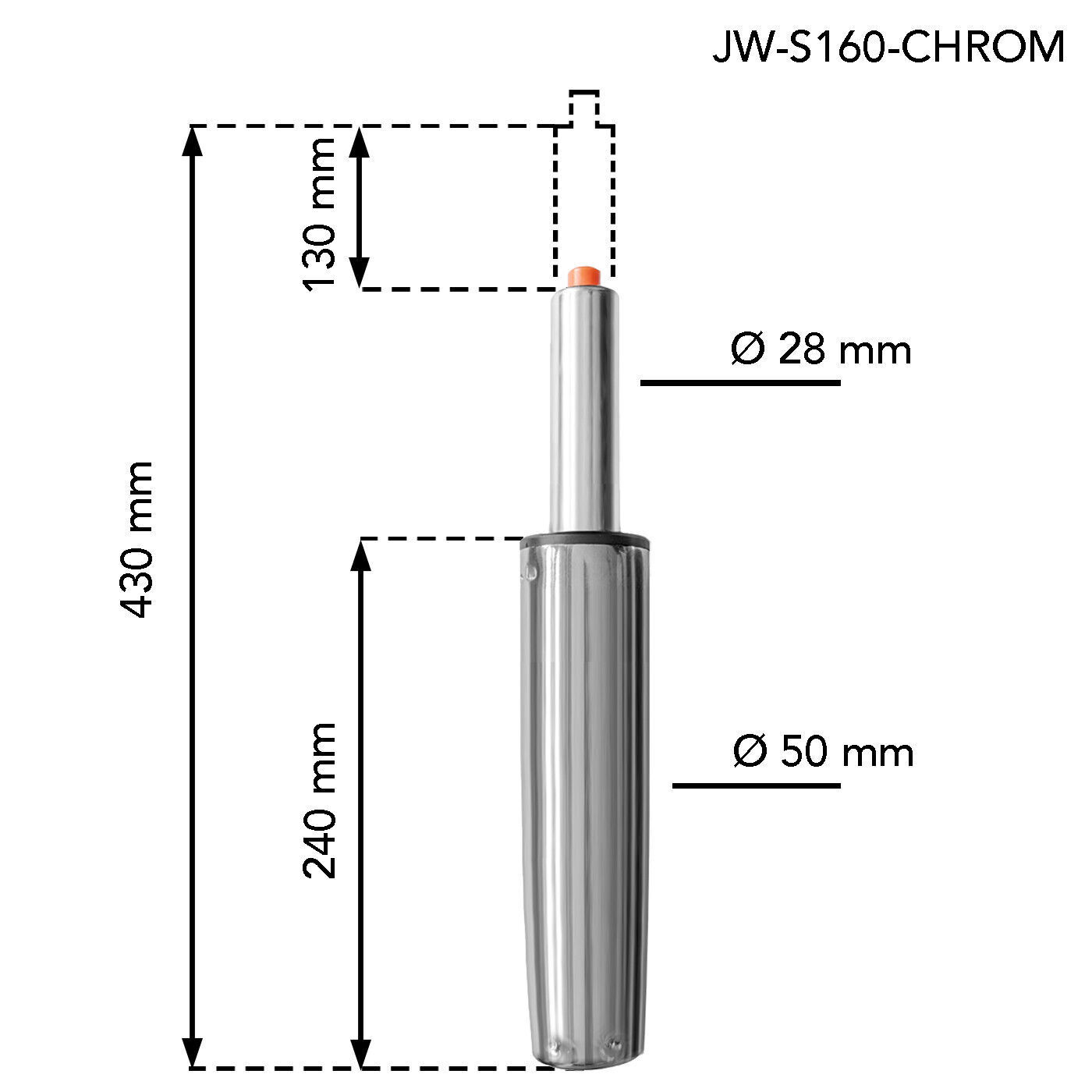 Chromový křeslový / židlový píst Celková délka: 430 mm