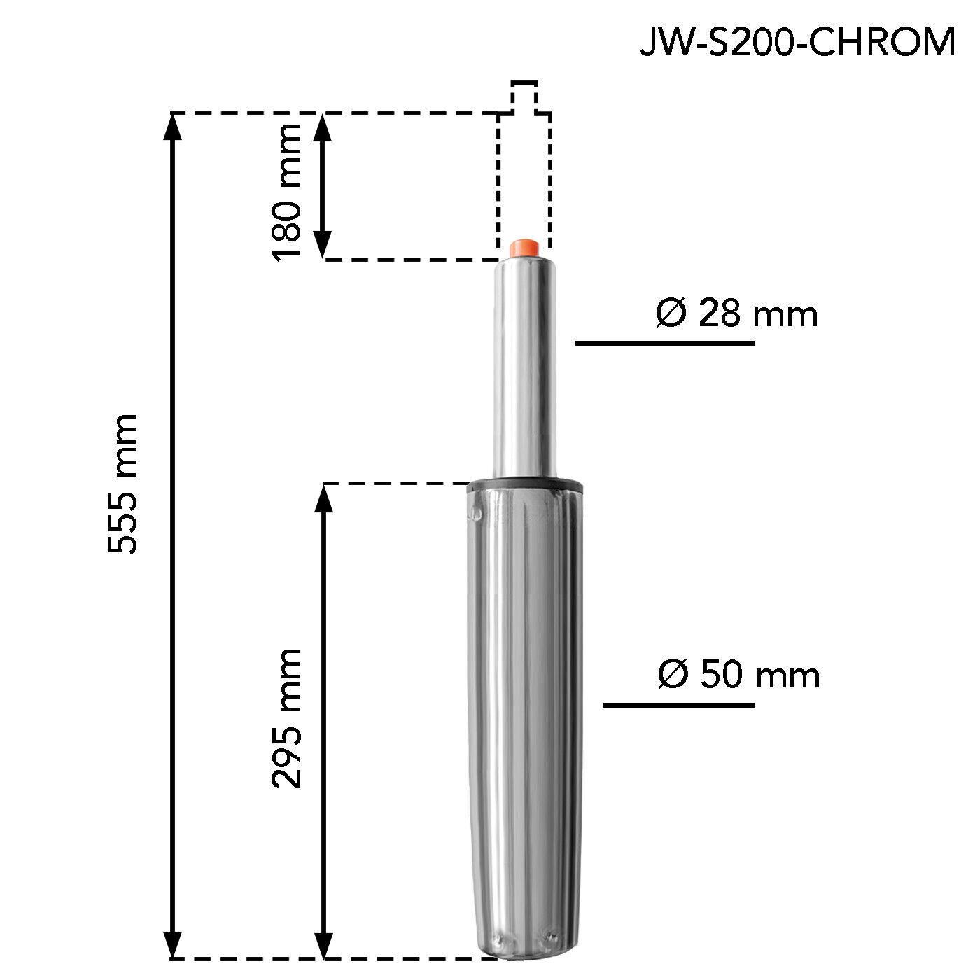 Chromový křeslový / židlový píst Celková délka: 555 mm