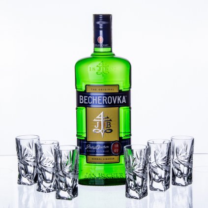 becherovka 07l a 6ks sklenicek 50ml masle
