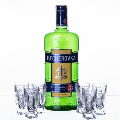 becherovka 07l a 6ks sklenicek 50ml kometa