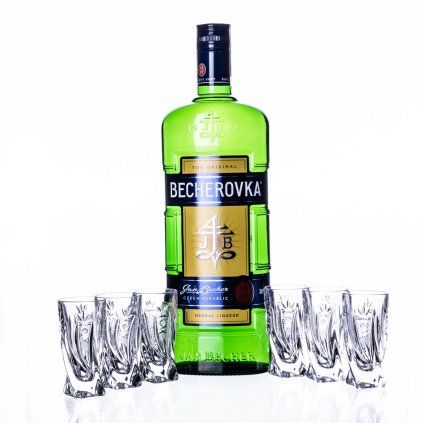 becherovka 1l a 6ks sklenicek 50ml kometa