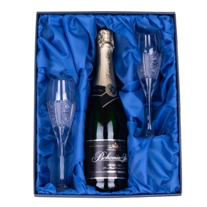 Bohemia Sekt Demi Sec se skleničkami 150ml, Iris (Sampus set - pocet sklenicek 4 ks broušených skleniček)