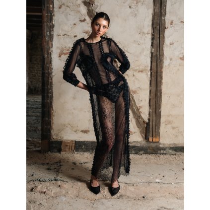 Upcycled Unique lace black dress