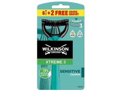 Wilkinson Sword Xtreme 3 Sensitive 3-břitý flexibilní jednorázový holicí strojek 6+2 ks