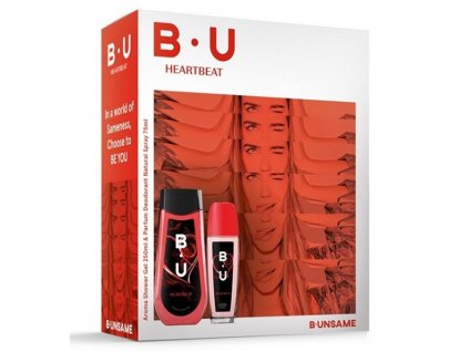 B.U sada Heartbeat deodorant ve skle 75ml & sprchový gel 250ml