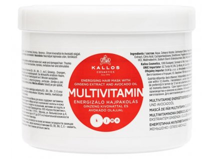 Kallos Multivitamin Energizující vlasová maska s extraktem ženšenu a avokádovým olejem 500 ml