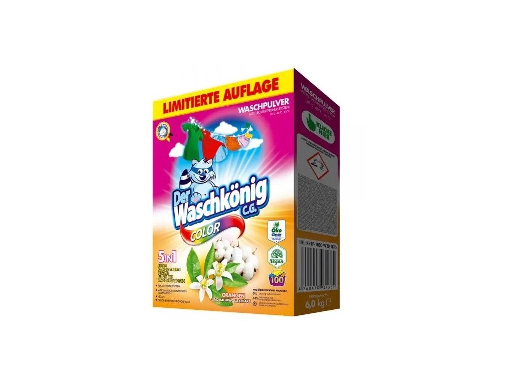 WaschKönig prací prášek 6 kg Orangen Und Baumwollextrakt Color 100 praní