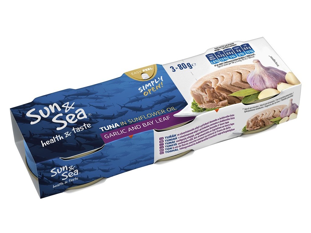 Tuňák ve slun. oleji s česnekem a bobkovým listem 3x80g